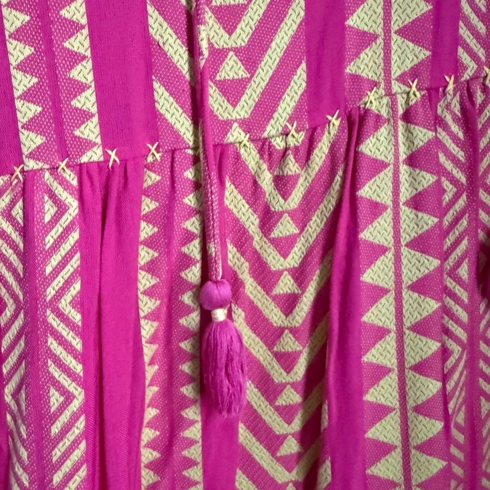 Maeve Anthropologie Dominique tunic dress in a pink and yellow geometric pattern - Picture 5 of 7
